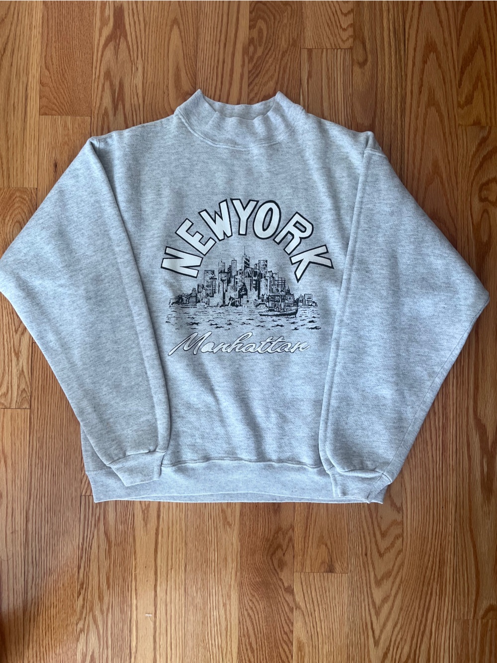 Vintage Hanes New York Mock Neck Raglan Heather Grey Sweatshirt